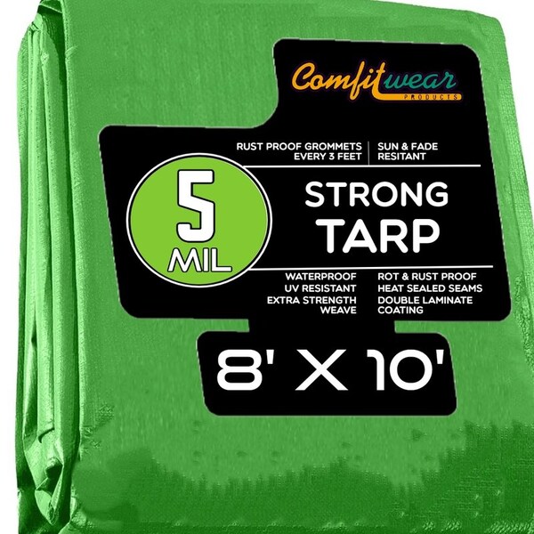 Comfitwear 5 MIL Standard Strong Multi-Purpose Tarp Cover Rust Proof Waterproof Reinforced Edges, Green, 24PK MTG-810-BULK-24 - main